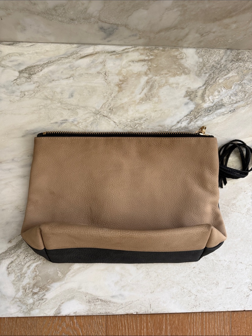 Rebecca Minkoff two tone leather large clutch with Gold Hardware